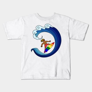 Surfer on blue wave sea ocean. Summer outdoor sport activity concept. Kids T-Shirt